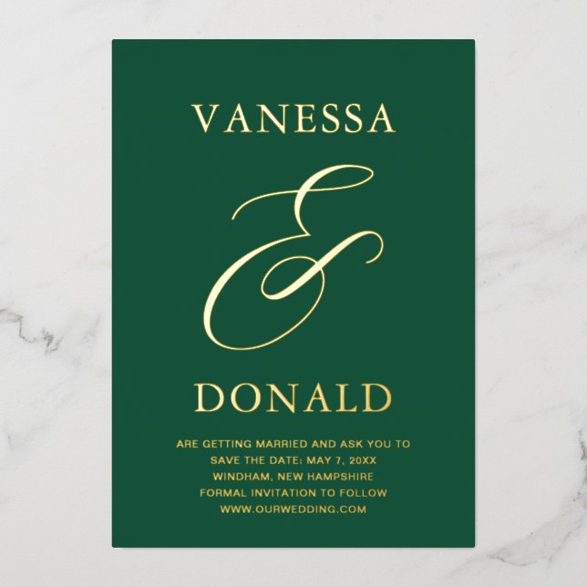 Invitation En Aluminium Vanessa Emerald Green Mariage moderne Enregistrer  (Recto)