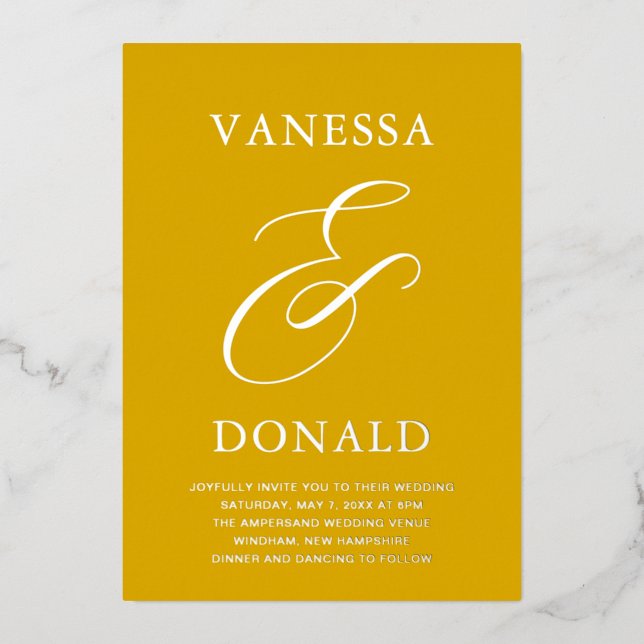 Invitation En Aluminium Vanessa Mustard Jaune Mariage moderne (Recto)