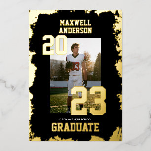 Invitation En Aluminium Varsity Black and Gold Sports Graduation Party
