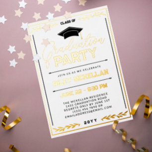Invitation En Aluminium Varsity Typographie White Gold Graduation Party