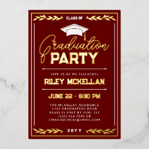 Invitation En Aluminium Varsity Typography Red Gold Graduation Party
