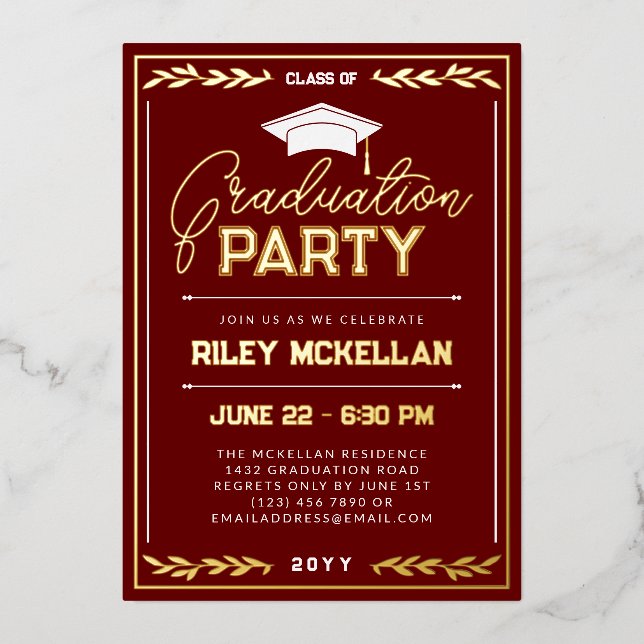 Invitation En Aluminium Varsity Typography Red Gold Graduation Party (Recto)