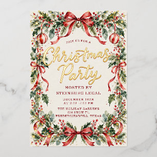 Invitation En Aluminium Végétation aquarelle festive dorée Noël rouge