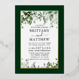 Invitation En Aluminium Verdure botanique mariage Ivy Sage Ferns Or