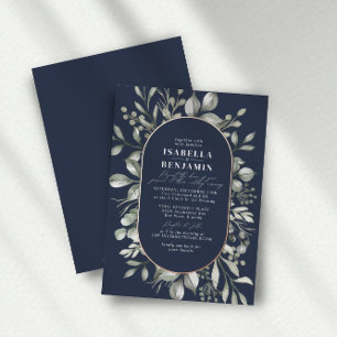 Invitation En Aluminium Verdure boueuse Oval Dark Navy Mariage or Rose