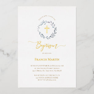 Invitation En Aluminium verdure de couronne bleu poussiéreux Baptême