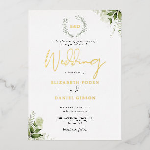 Invitation En Aluminium Verdure Garland Monogramme Mariage Or