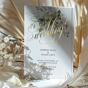 Invitation En Aluminium Verdure Gold Calligraphie Mariage Élégant Script