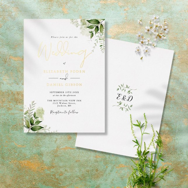 Invitation En Aluminium Verdure rustique Élégant Monogramme Mariage Or (Créateur téléchargé)