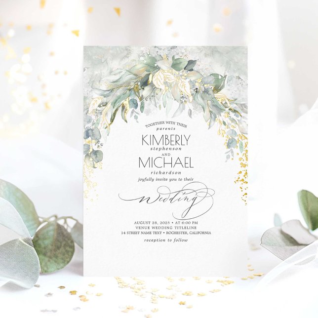 Invitation En Aluminium Verdure Soft Elegant Boho Mariage Gold (Real Gold Foil Greenery Wedding Invitations )