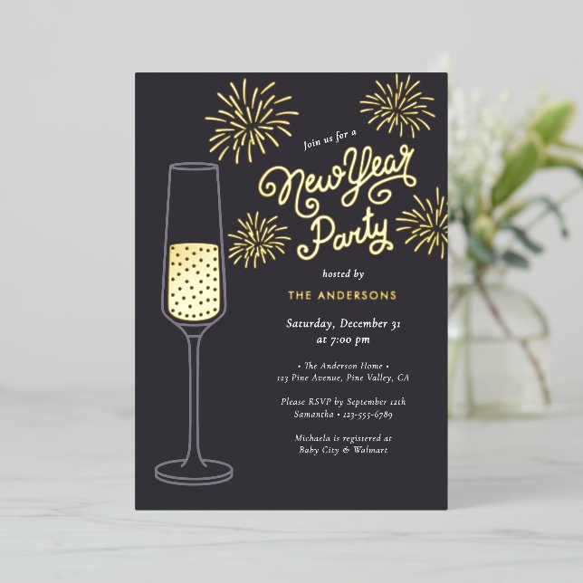 Invitation En Aluminium Véritable fête du Nouvel An avec feux d'artifice à (Debout devant)