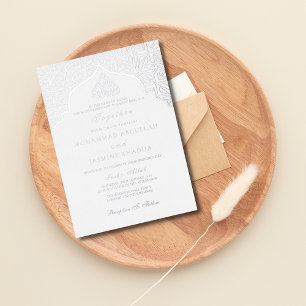 Invitation En Aluminium Véritable feuille Argent Masjid Libellé Mariage mu