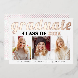 Invitation En Aluminium Véritable feuille d'or rose Classe de 2023 photo d