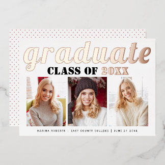 Invitation En Aluminium Véritable feuille d'or rose Classe de 2023 photo d