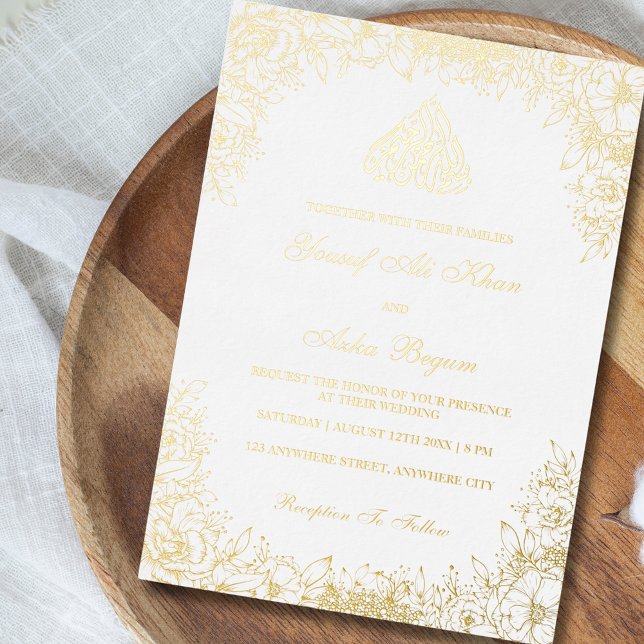 Invitation En Aluminium Véritable feuille Or Blanc Ornat Libellé Mariage m (Créateur téléchargé)