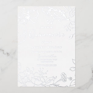 Invitation En Aluminium Véritable Fleur d'Argent Fleur Élégante Quinceaner
