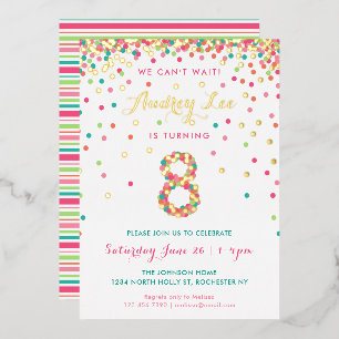Invitation En Aluminium Véritable Foil 8e anniversaire Invitations, Confet