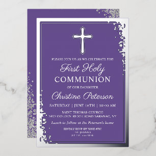 Invitation En Aluminium Véritable Foil Lavande Purple Première Communion