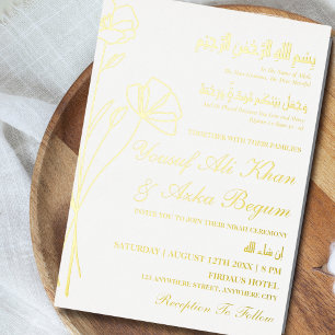 Invitation En Aluminium Véritable Foil or Floral Blanc Nikah Mariage musul