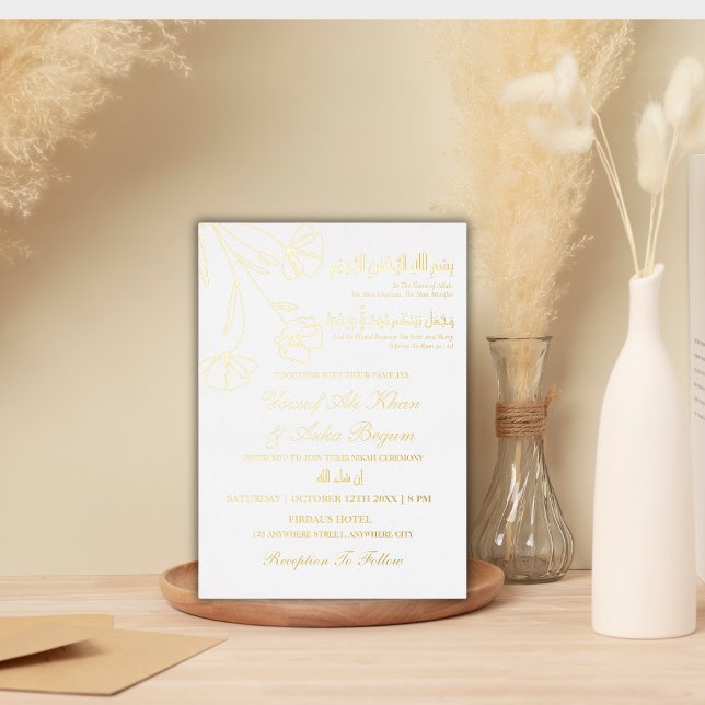 Invitation En Aluminium Véritable Foil or Floral Blanc Nikah Mariage musul (Créateur téléchargé)