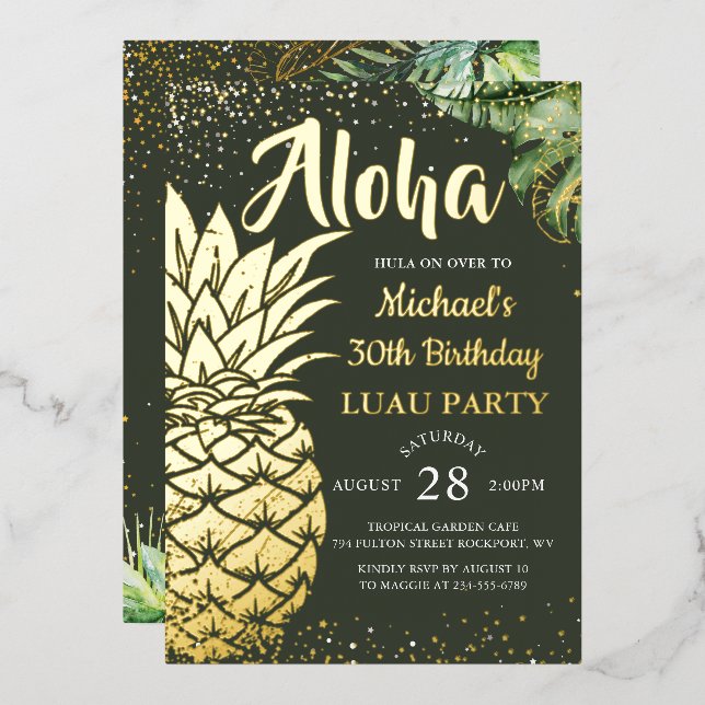 Invitation En Aluminium Véritable Foil Tropical Ananas Luau Beach Party (Recto/Verso)