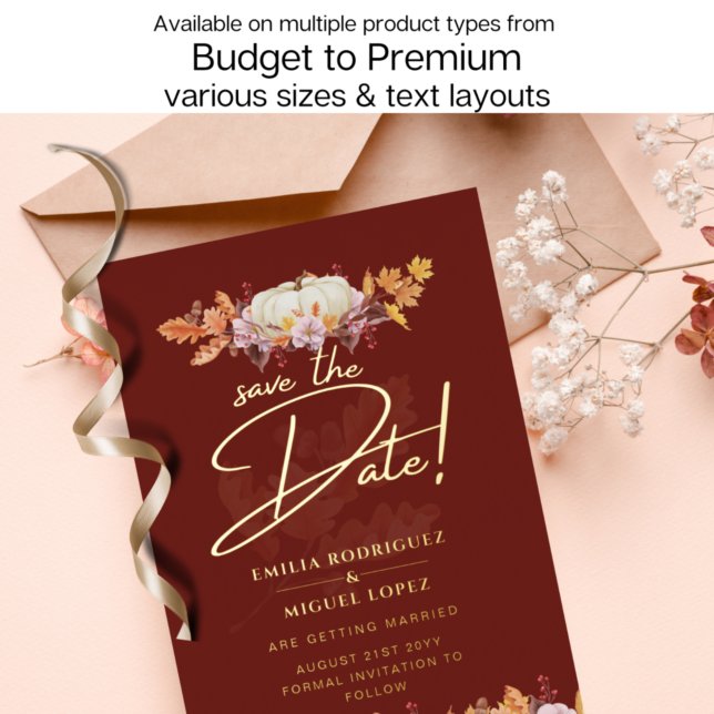 Invitation En Aluminium VÉRITABLE GOLD FOIL Automne Citrouille Enregistrer (Créateur téléchargé)