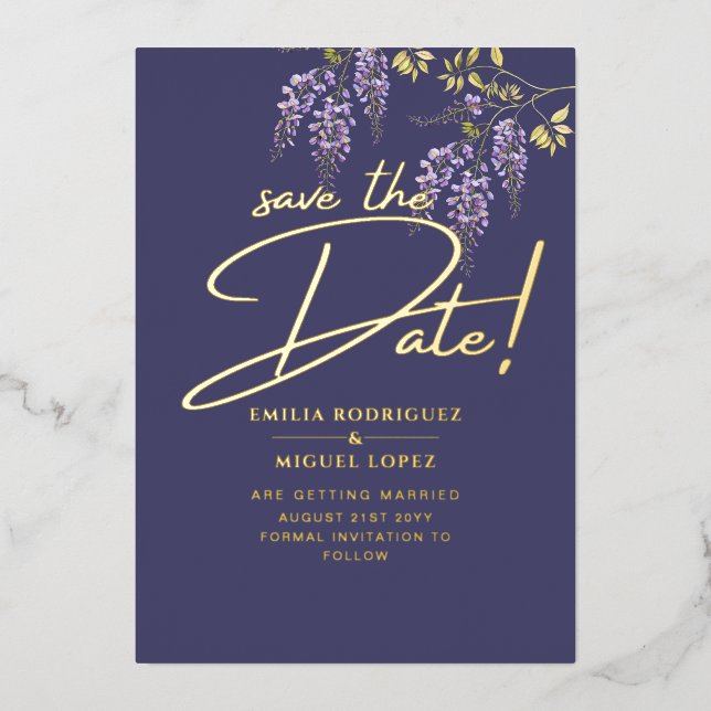 Invitation En Aluminium Véritable Gold Foil Mariage moderne Enregistrer La (Recto)