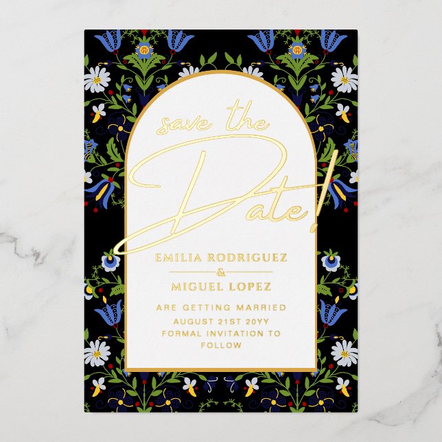 Invitation En Aluminium Véritable Gold Foil Mariage moderne Enregistrer La (Recto)