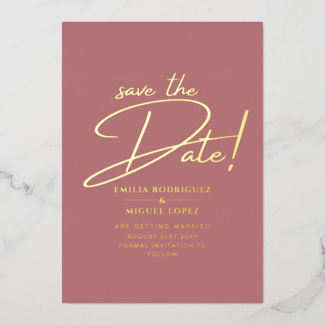 Invitation En Aluminium Véritable Gold Foil Mariage moderne Enregistrer La (Recto)