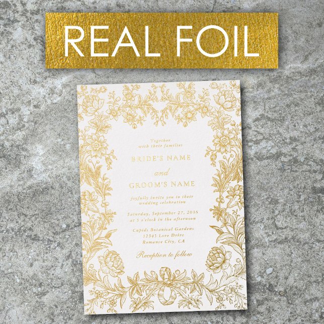 Invitation En Aluminium Véritable huile d'or Élégant Mariage floral (Real Gold Foil Elegant Floral Botanical Wedding Foil Invitation)