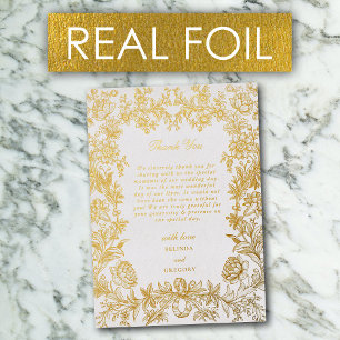 Invitation En Aluminium Véritable huile d'or Élégant Merci Mariage Floral