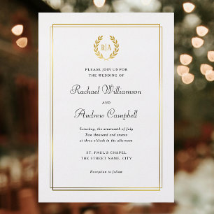 Invitation En Aluminium Véritable huile d'or Élégante couronne de Mariage