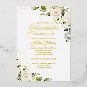 Invitation En Aluminium VÉRITABLE HUILE D'OR Floral Quinceanera