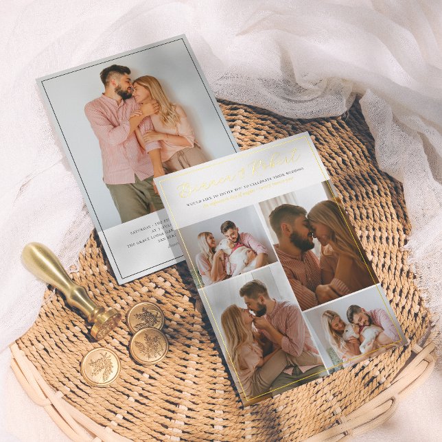 Invitation En Aluminium Véritable huile | Elegant Script 5 Photo Collage M (Créateur téléchargé)