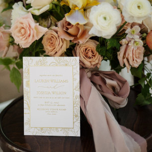 Invitation En Aluminium Véritable ligne artistique florale en feuille d'or