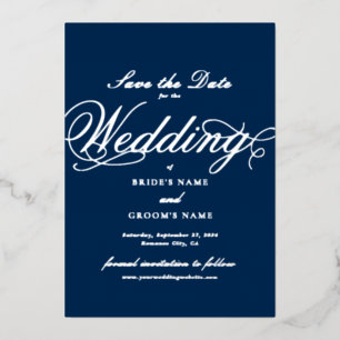 Invitation En Aluminium Véritable Mariage à huile d'argent bleu marine Enr