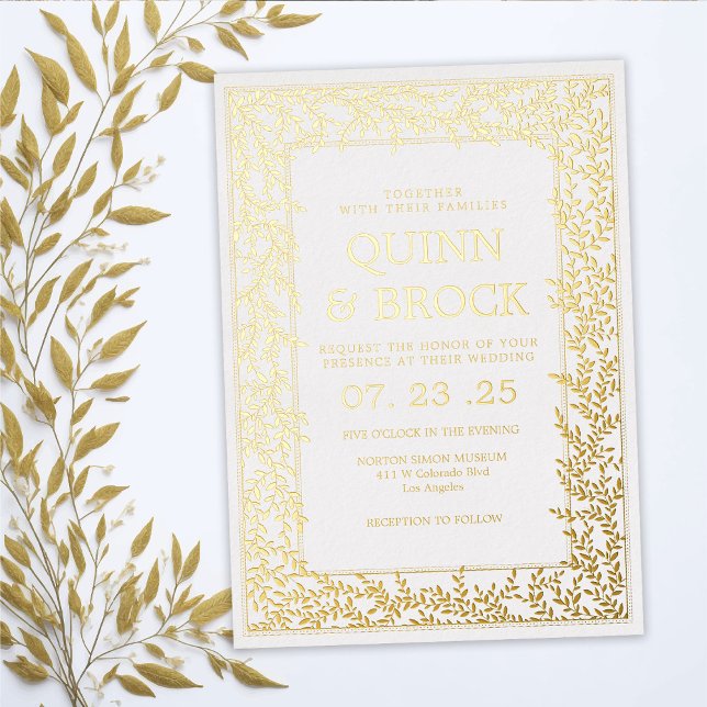 Invitation En Aluminium Véritable Mariage de feuillage d'or à feuillages m (Créateur téléchargé)