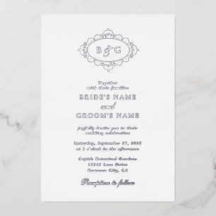 Invitation En Aluminium Véritable Mariage de monogramme de couronne argent