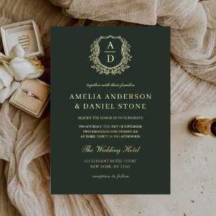 Invitation En Aluminium Véritable Mariage de monogramme de poitrine d'or