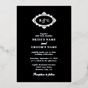 Invitation En Aluminium Véritable Mariage noir Elégant à la couronne d'hui