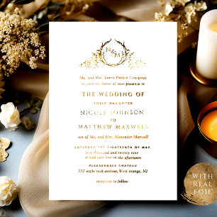 Invitation En Aluminium Véritable papier d'or Élégant Formel Monogramme Ma