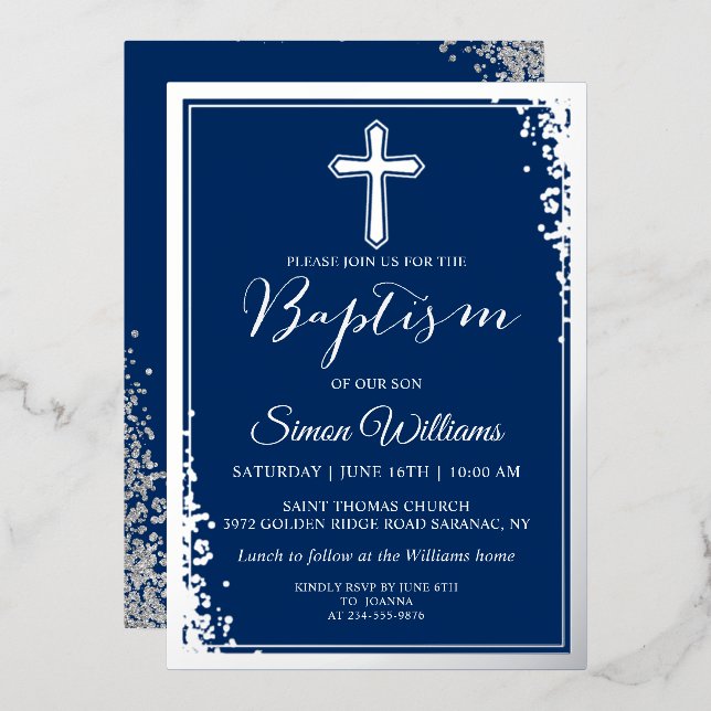 Invitation En Aluminium Véritable Parties scintillant Argent Marine Bleu G (Recto/Verso)