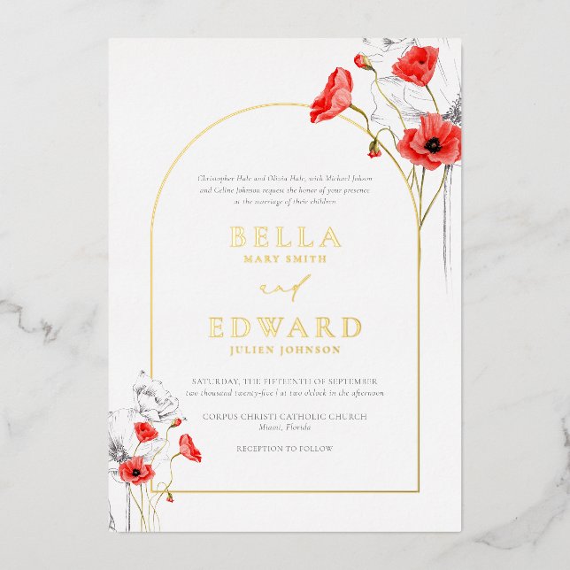Invitation En Aluminium Véritable Poppy Red Flowers Moderne Chic Mariage (Recto)