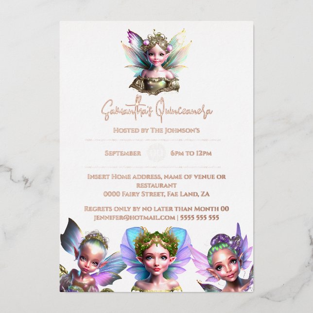 Invitation En Aluminium Véritable rose enchantée or conte de fées (Recto)