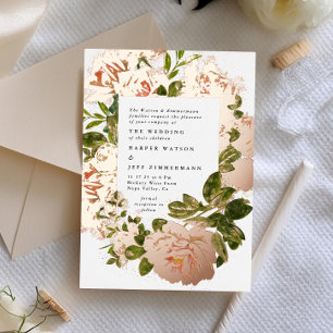 Invitation En Aluminium Véritable Rose Gold et Elegant Mariage Aquarelle