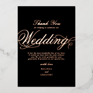Invitation En Aluminium Véritable Rose Gold Foil Black Mariage Merci