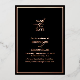Invitation En Aluminium Véritable Rose Gold Foil Black Wedding Enregistrer
