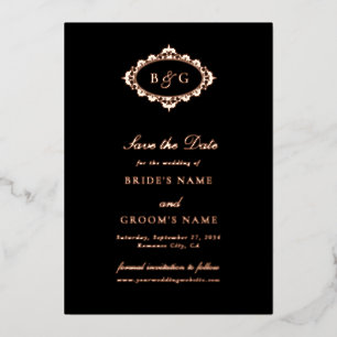 Invitation En Aluminium Véritable Rose Gold Foil Black Wedding Enregistrer