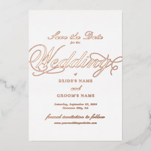 Invitation En Aluminium Véritable Rose Gold Foil Mariage Blanc Enregistrer
