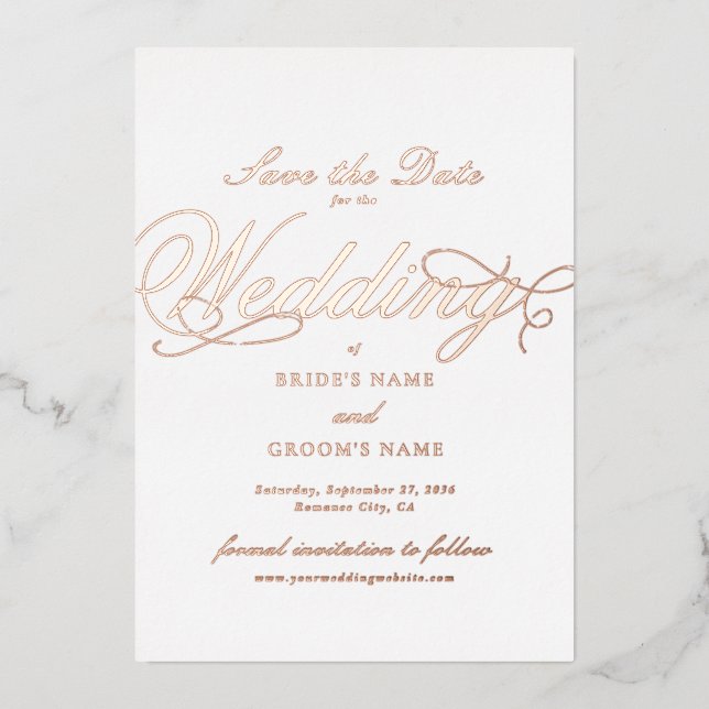 Invitation En Aluminium Véritable Rose Gold Foil Mariage Blanc Enregistrer (Recto)